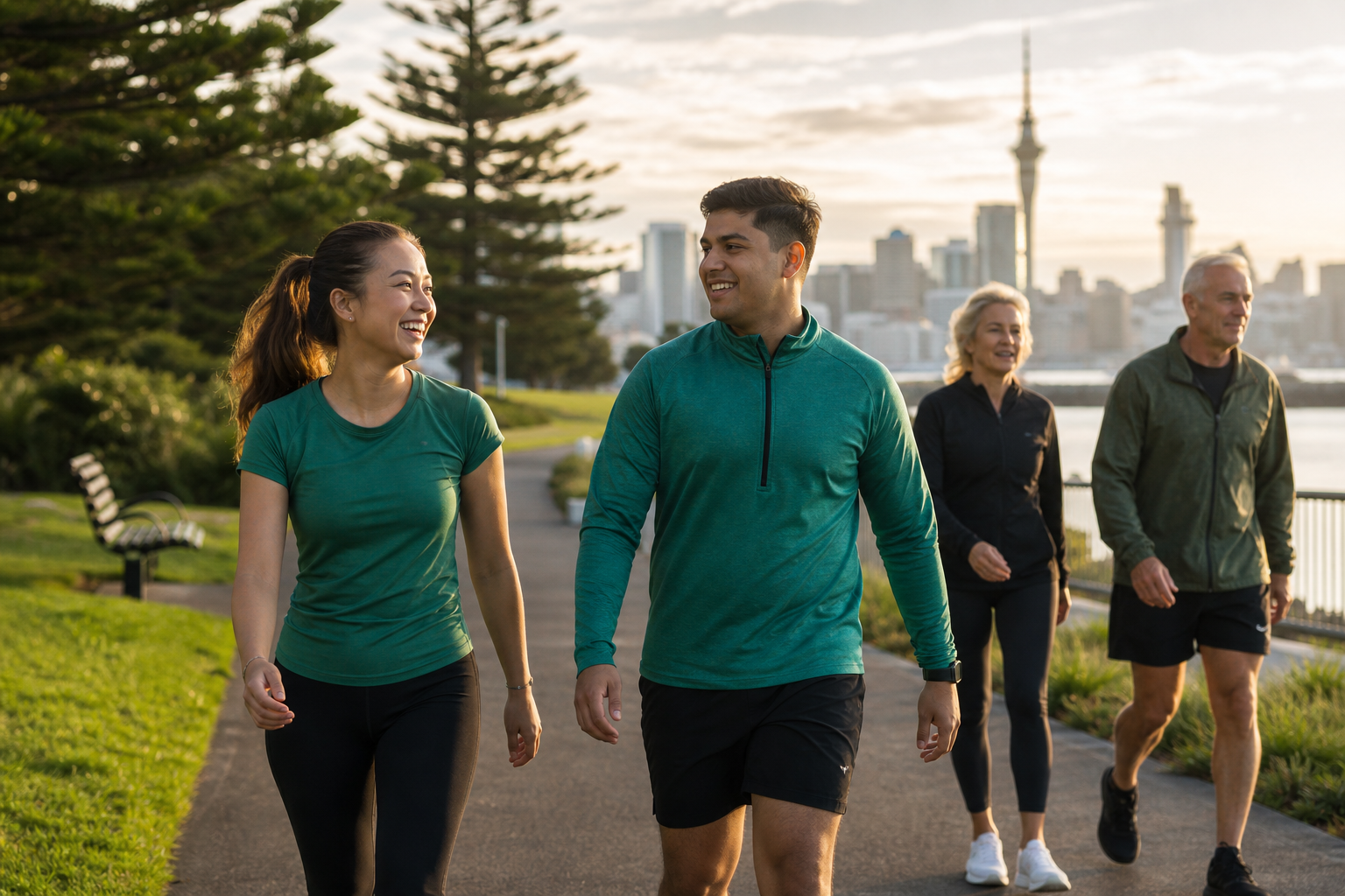 Kneemuscleox members on a morning walk in Auckland
